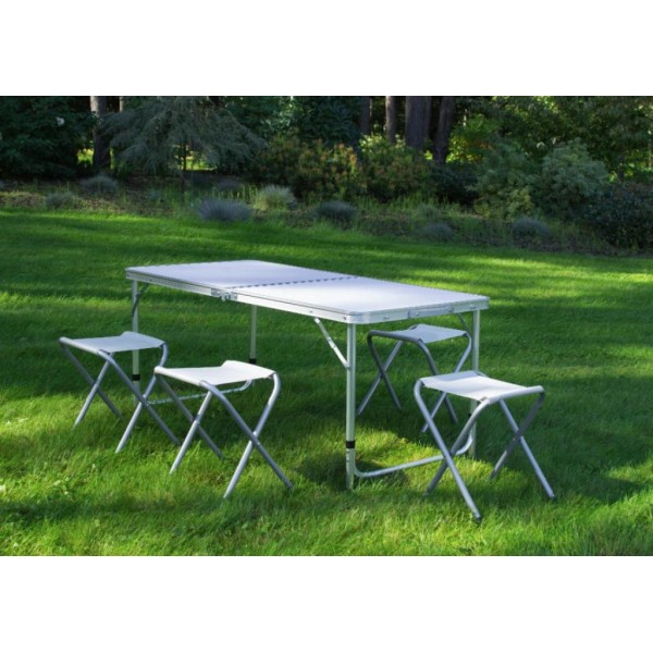 Стіл туристичний розкладний Jumi Economix з 4 стільцями білий