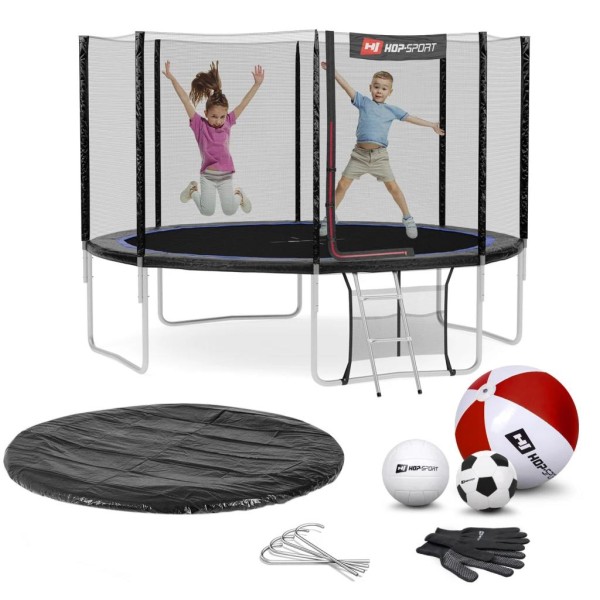 Батут Hop-Sport 12ft (366cm) чорно-синій з зовнішнью сіткою