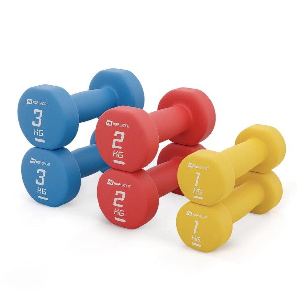 Набір круглих фітнес гантелей HS-V120DRS з підставкою 12кг різнокольорові