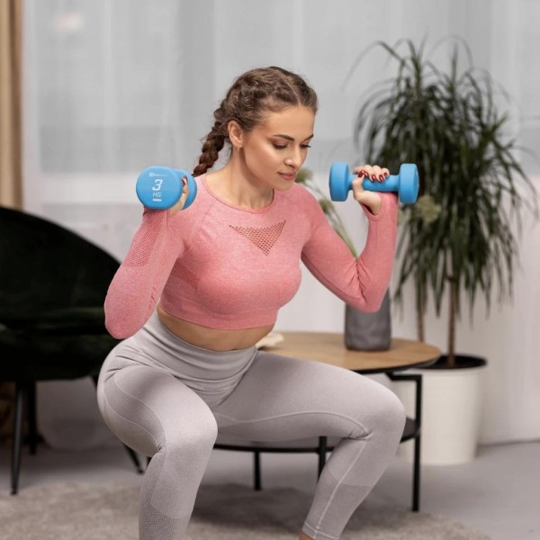 Набір круглих фітнес гантелей HS-V120DRS з підставкою 12кг різнокольорові