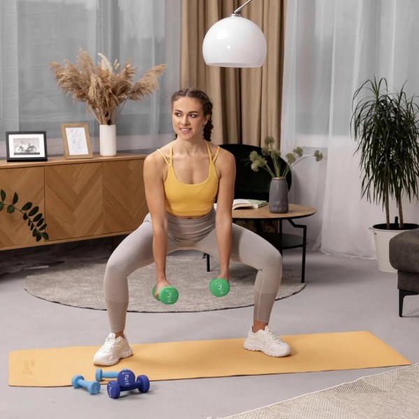 Набір круглих фітнес гантелей HS-V121DRS з підставкою 12кг різнокольорові