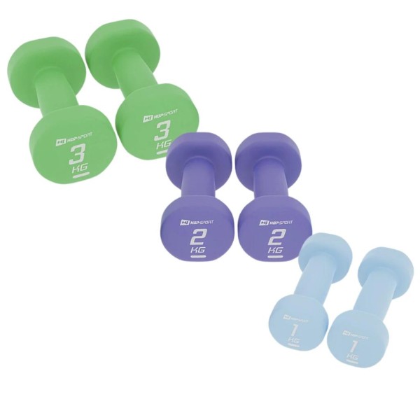 Набір круглих фітнес гантелей HS-V121DRS з підставкою 12кг різнокольорові