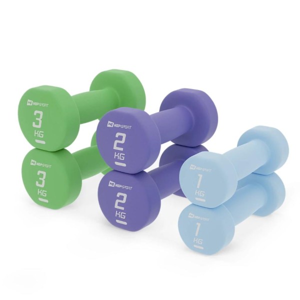 Набір круглих фітнес гантелей HS-V121DRS з підставкою 12кг різнокольорові