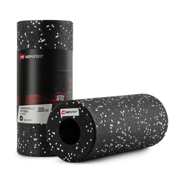 Роллер масажер (валик, ролик) гладкий Hop-Sport EPP 33см HS-P033YG чорно-білий
