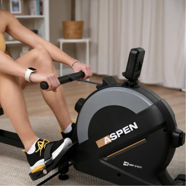 Гребний тренажер Hop-Sport HS-080R Aspen магнітний чорно-золотистий
