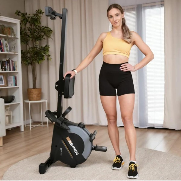 Гребний тренажер Hop-Sport HS-080R Aspen магнітний чорно-золотистий