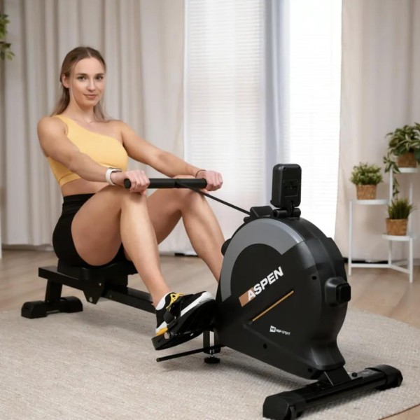 Гребний тренажер Hop-Sport HS-080R Aspen магнітний чорно-золотистий