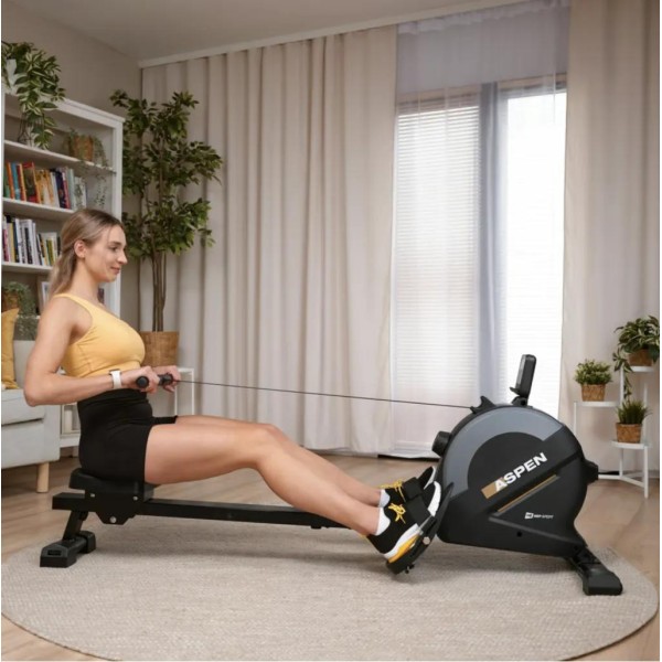 Гребний тренажер Hop-Sport HS-080R Aspen магнітний чорно-золотистий