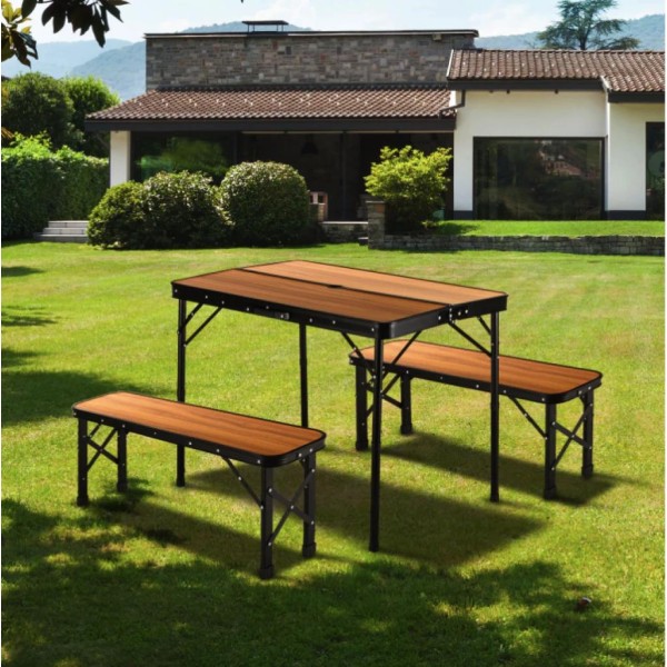 Стіл туристичний розкладний Outtec + 2 лавки коричневий