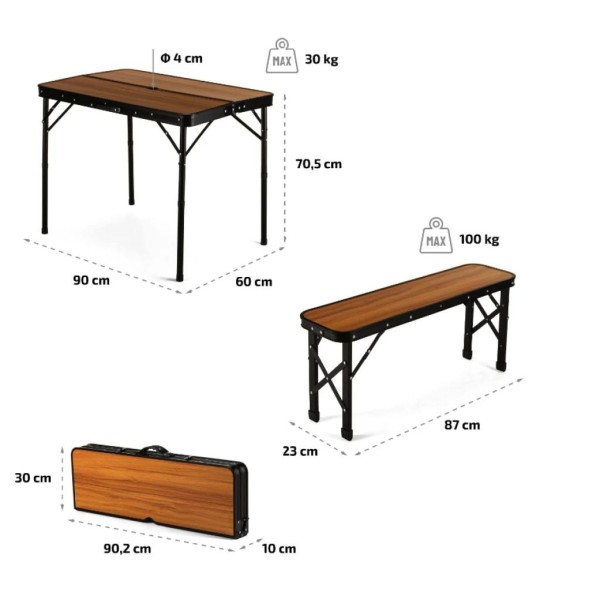 Стіл туристичний розкладний Outtec + 2 лавки коричневий