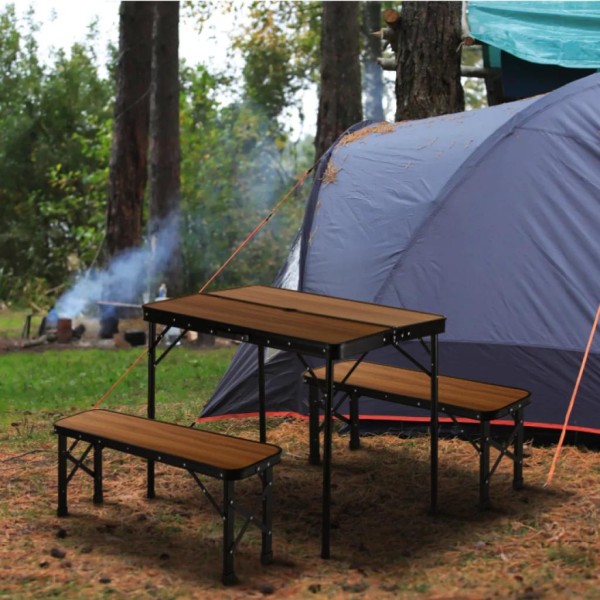 Стіл туристичний розкладний Outtec + 2 лавки коричневий