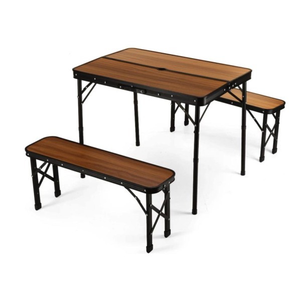 Стіл туристичний розкладний Outtec + 2 лавки коричневий