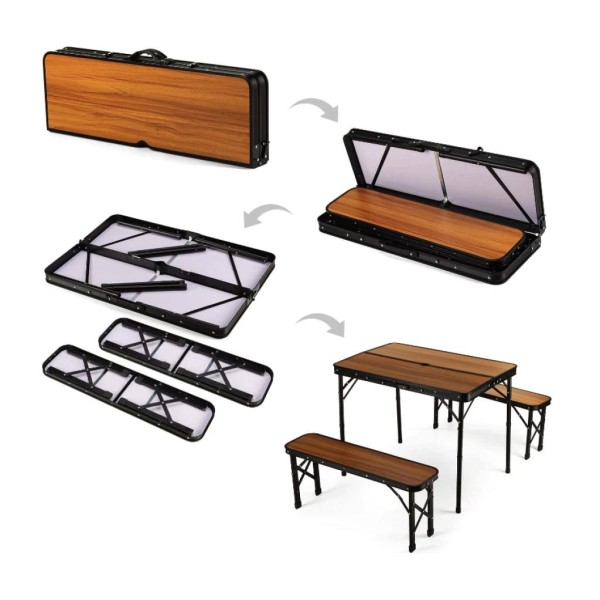 Стіл туристичний розкладний Outtec + 2 лавки коричневий