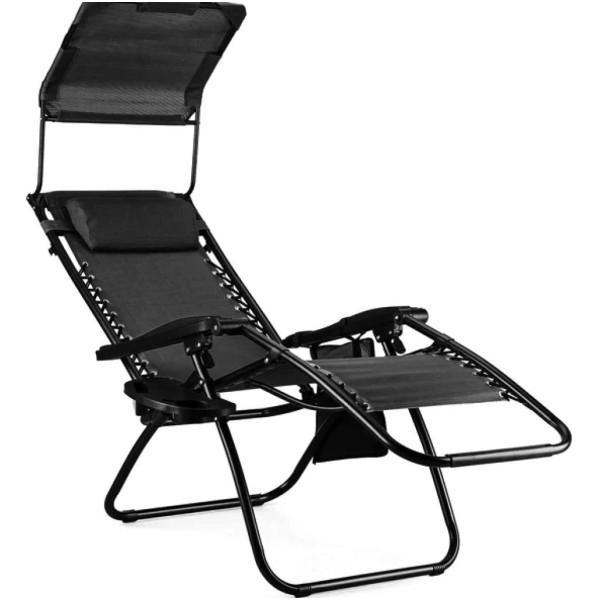 Шезлонг лежак Outtec Zero Graviti Sun розкладний з дашком чорний