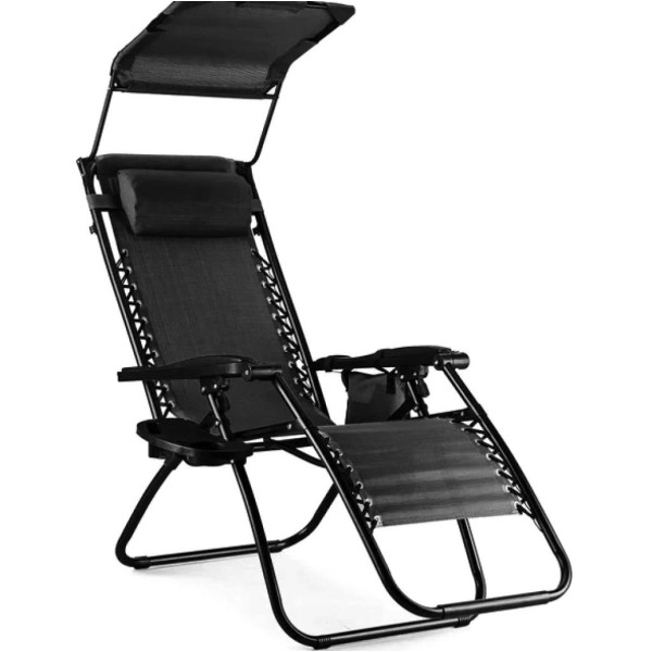 Шезлонг лежак Outtec Zero Graviti Sun розкладний з дашком чорний