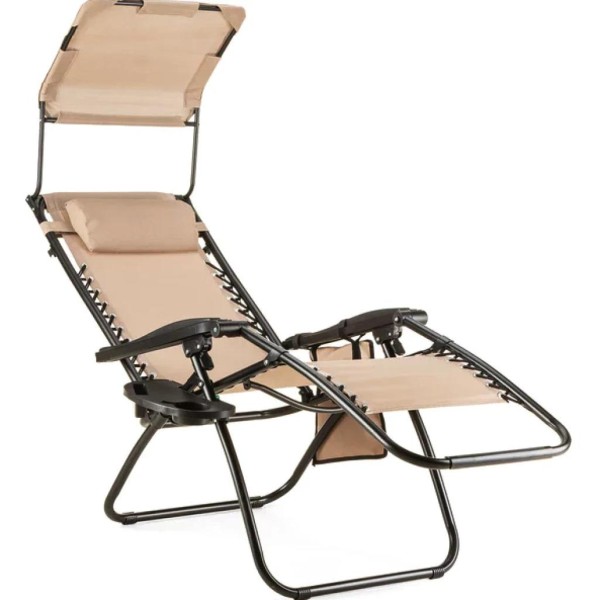 Шезлонг лежак Outtec Zero Graviti Sun розкладний з дашком беж