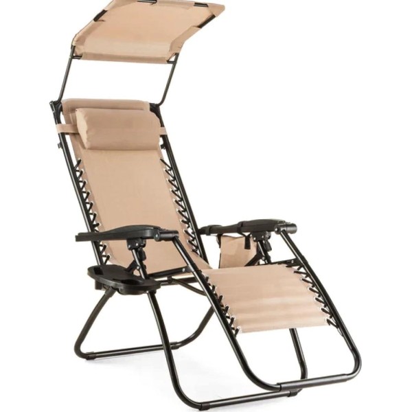 Шезлонг лежак Outtec Zero Graviti Sun розкладний з дашком беж