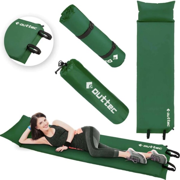 Самонадувний килимок Outtec з подушкою гладкий зелений