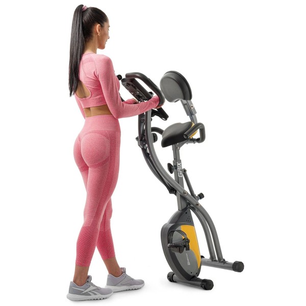 Велотренажер магнітний Hop-Sport HS-3010X Grix X-Bike з еспандерами сіро-жовтий