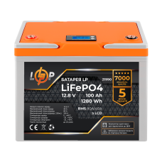Акумулятор LP LiFePO4 12V (12,8V) - 100 Ah (1280Wh) (BMS 80A/40А) пластик LCD для ДБЖ