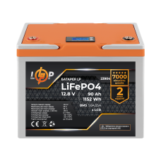 Акумулятор LP LiFePO4 12,8V - 90 Ah (1152Wh) (BMS 50A/25А) пластик LCD