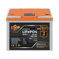 Акумулятор LP LiFePO4 12,8V - 90 Ah (1152Wh) (BMS 50A/25А) пластик LCD для ДБЖ