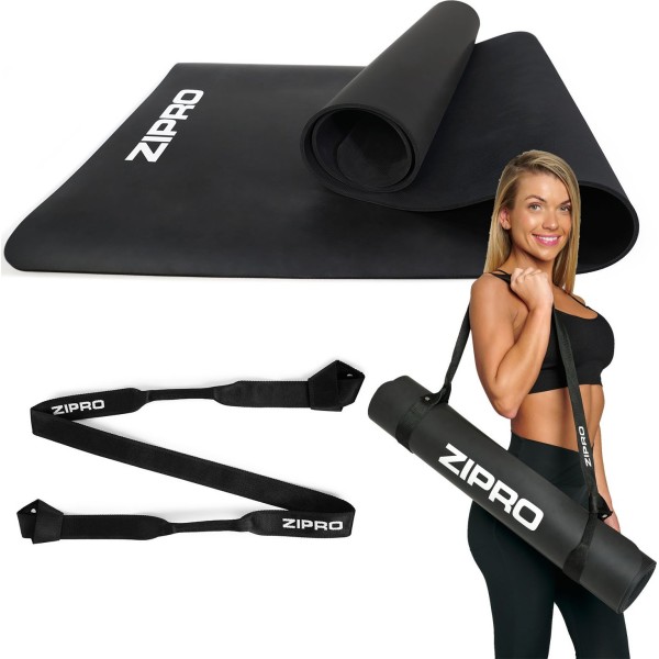 Килимок для йоги Zipro Natural Rubber з ременем 183x68 см, чорний