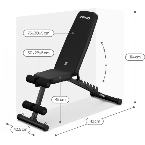 Лавка для пресу багатофункційна Zipro Tempo регульована з еспандерами
