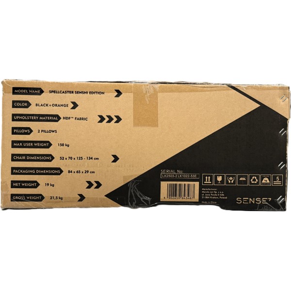 Ігрове крісло Sense7 Spellcaster Senshi Edition, тканина, чорне
