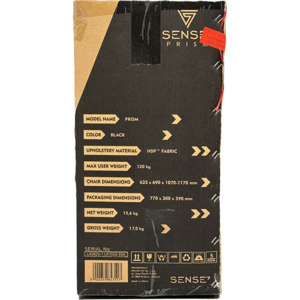 Ігрове крісло SENSE7 Prism, тканина, чорне