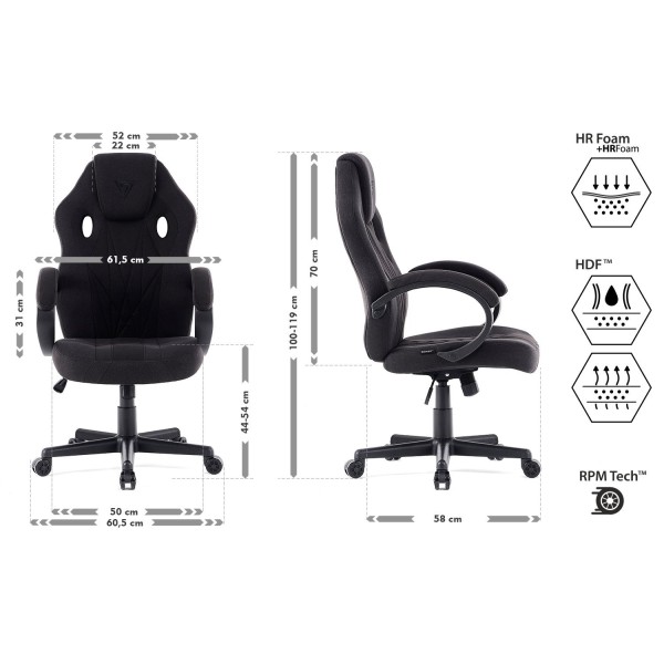 Ігрове крісло SENSE7 Prism, тканина, чорне