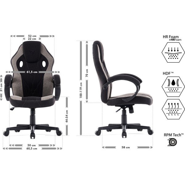 Ігрове крісло SENSE7 Prism, тканина, чорно-сіре