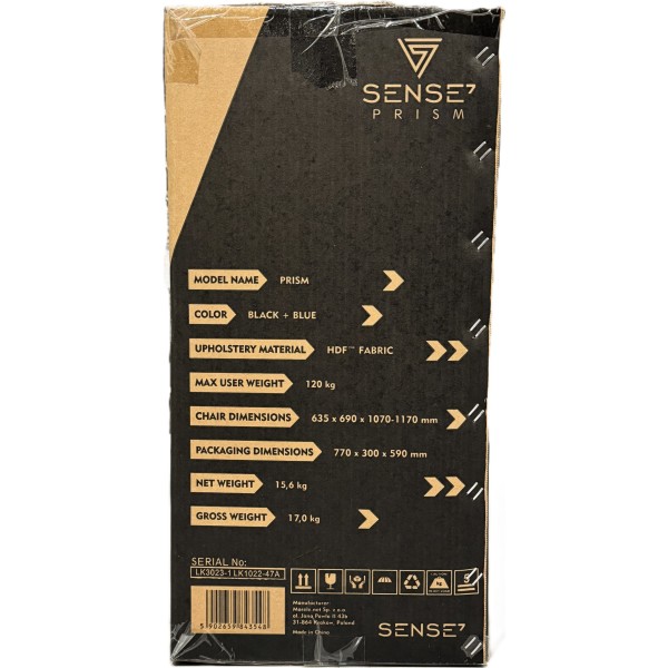 Ігрове крісло SENSE7 Prism, тканина, чорно-синє