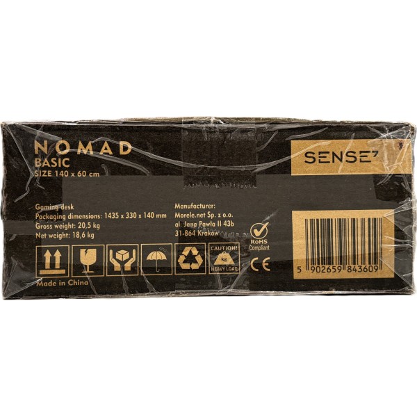 Стіл ігровий Sense7 Nomad Basic 140×60 см, чорний