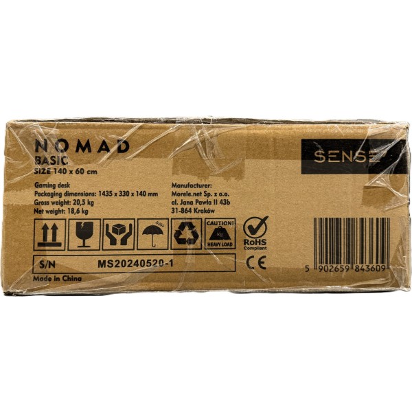 Стіл ігровий Sense7 Nomad Basic 140×60 см, чорний