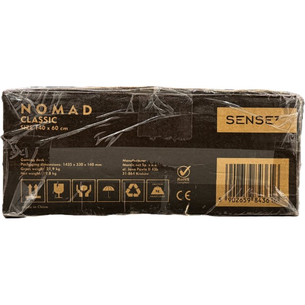 Стіл ігровий SENSE7 Nomad Classic 140×60 см, ігрова поверхня, чорний
