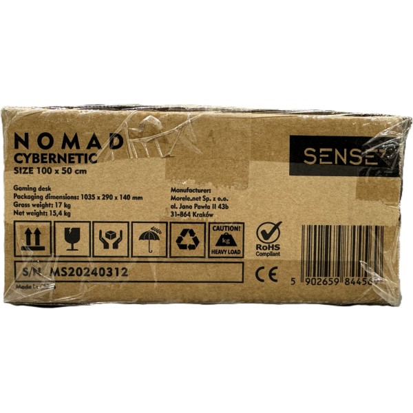 Стіл ігровий SENSE7 Nomad Cybernetic 100×50 см, ігрова поверхня, чорний