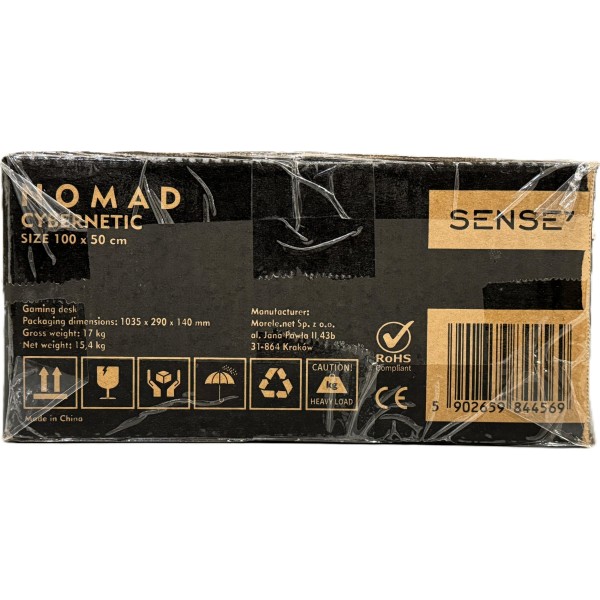 Стіл ігровий SENSE7 Nomad Cybernetic 100×50 см, ігрова поверхня, чорний