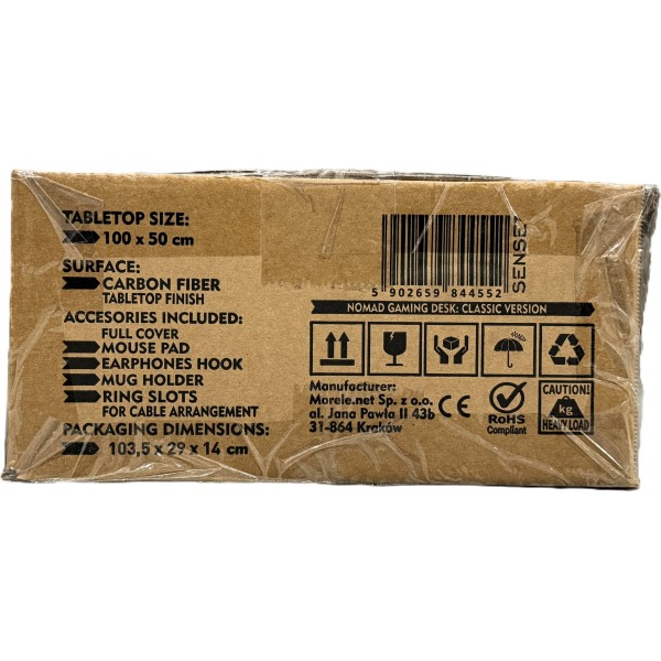Стіл ігровий SENSE7 Nomad Classic 100×50 см, ігрова поверхня, чорний