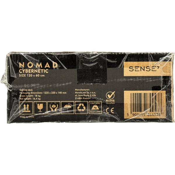 Стіл ігровий SENSE7 Nomad Cybernetic 120×60 см, ігрова поверхня, чорний