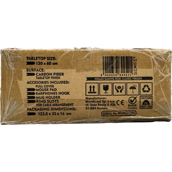 Стіл ігровий SENSE7 Nomad Classic 120×60 см, ігрова поверхня, чорний