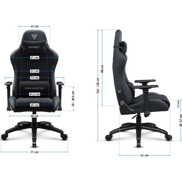 Ігрове крісло SENSE7 Spellcaster Fuku XL, екошкіра та алькантара, чорне
