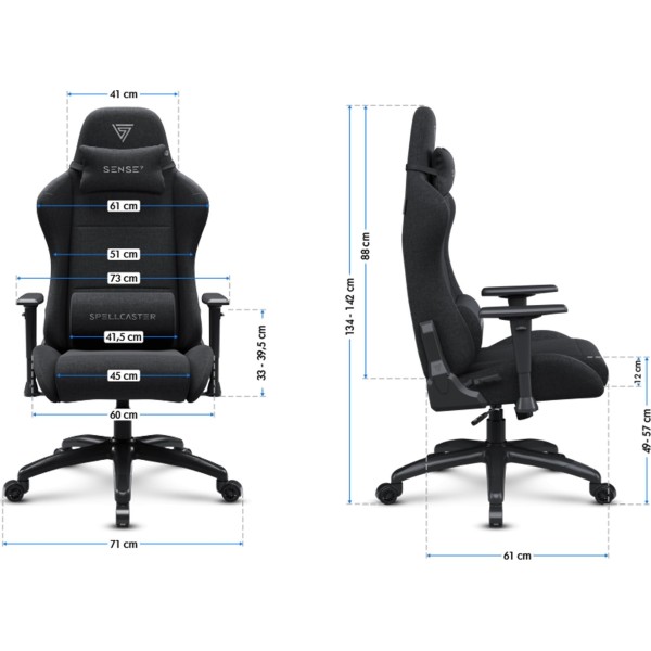 Ігрове крісло Sense7 Spellcaster FUKU XL, тканина, чорне