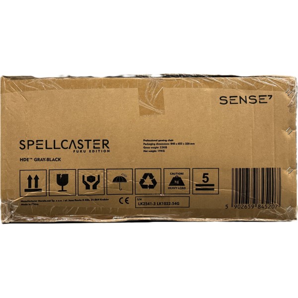 Ігрове крісло SENSE7 Spellcaster Fuku, екошкіра та алькантара, чорно-сіре