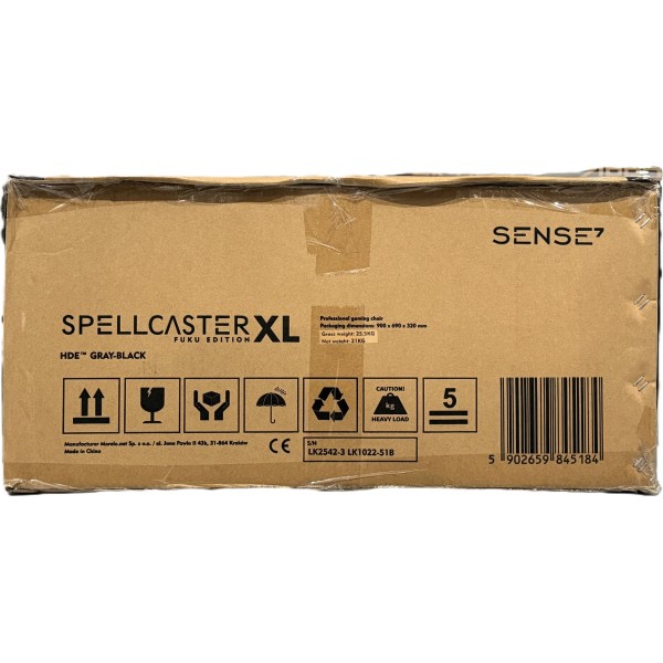 Ігрове крісло SENSE7 Spellcaster Fuku XL, екошкіра та алькантара, чорно-сіре