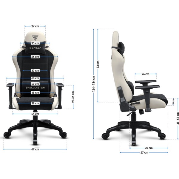 Ігрове крісло SENSE7 Spellcaster Fuku, екошкіра та алькантара, чорно-бежеве