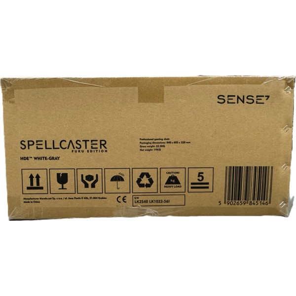 Ігрове крісло SENSE7 Spellcaster Fuku, екошкіра та алькантара, біло-сіре