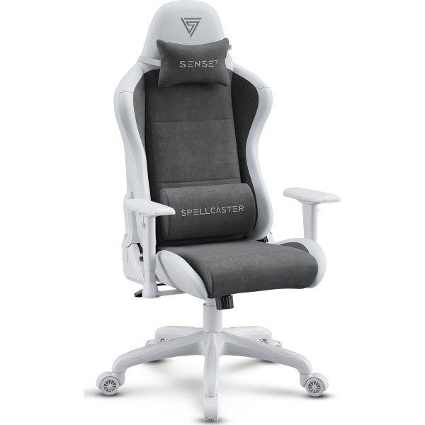 Ігрове крісло SENSE7 Spellcaster Fuku, екошкіра та алькантара, біло-сіре