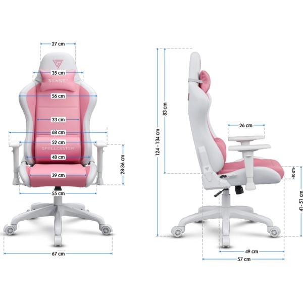 Ігрове крісло Sense7 Spellcaster FUKU, екошкіра, біло-рожеве