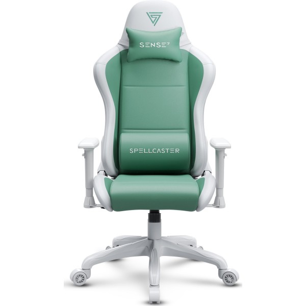 Ігрове крісло Sense7 Spellcaster FUKU, екошкіра, біло-зелене